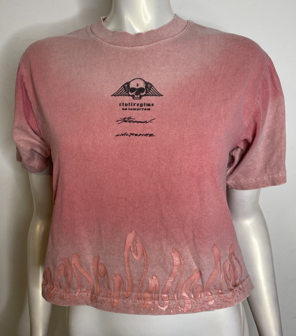 Civilregime No Tomorrow Red SS T Shirt S Oversized Skull Wings Flames VTG Wash